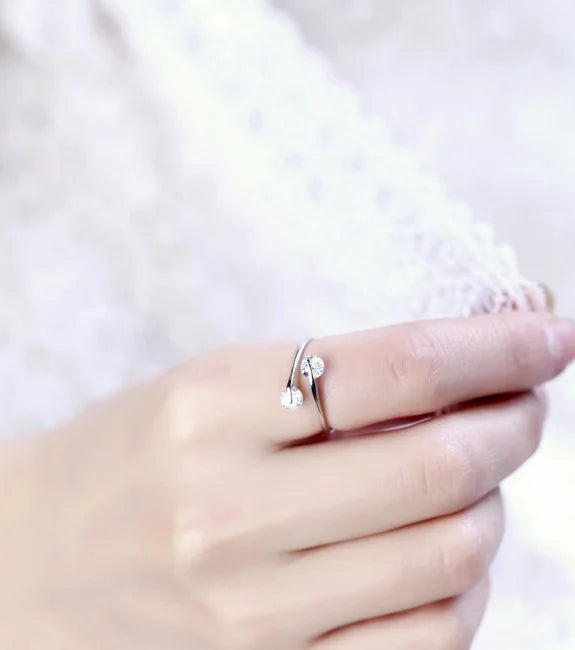 Real 925 Sterling Silver Rings Open Design Aaa Zirconia Adjustable Ring For Women