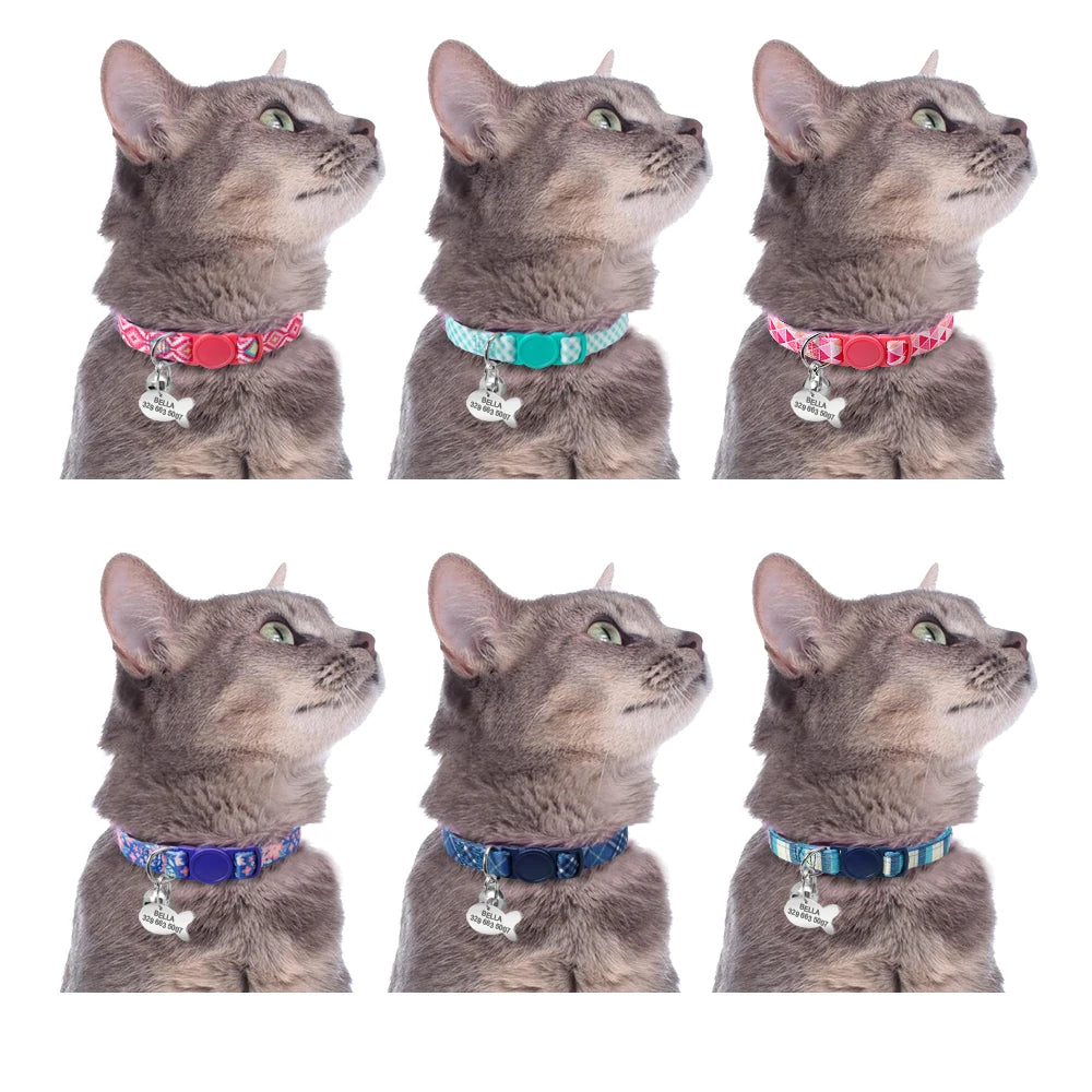 Beautiful Safety Cat Collar Cute Kitten Puppy Collars with Bell Nylon Print