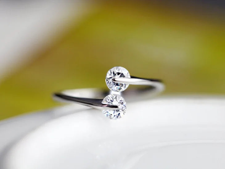 Real 925 Sterling Silver Rings Open Design Aaa Zirconia Adjustable Ring For Women