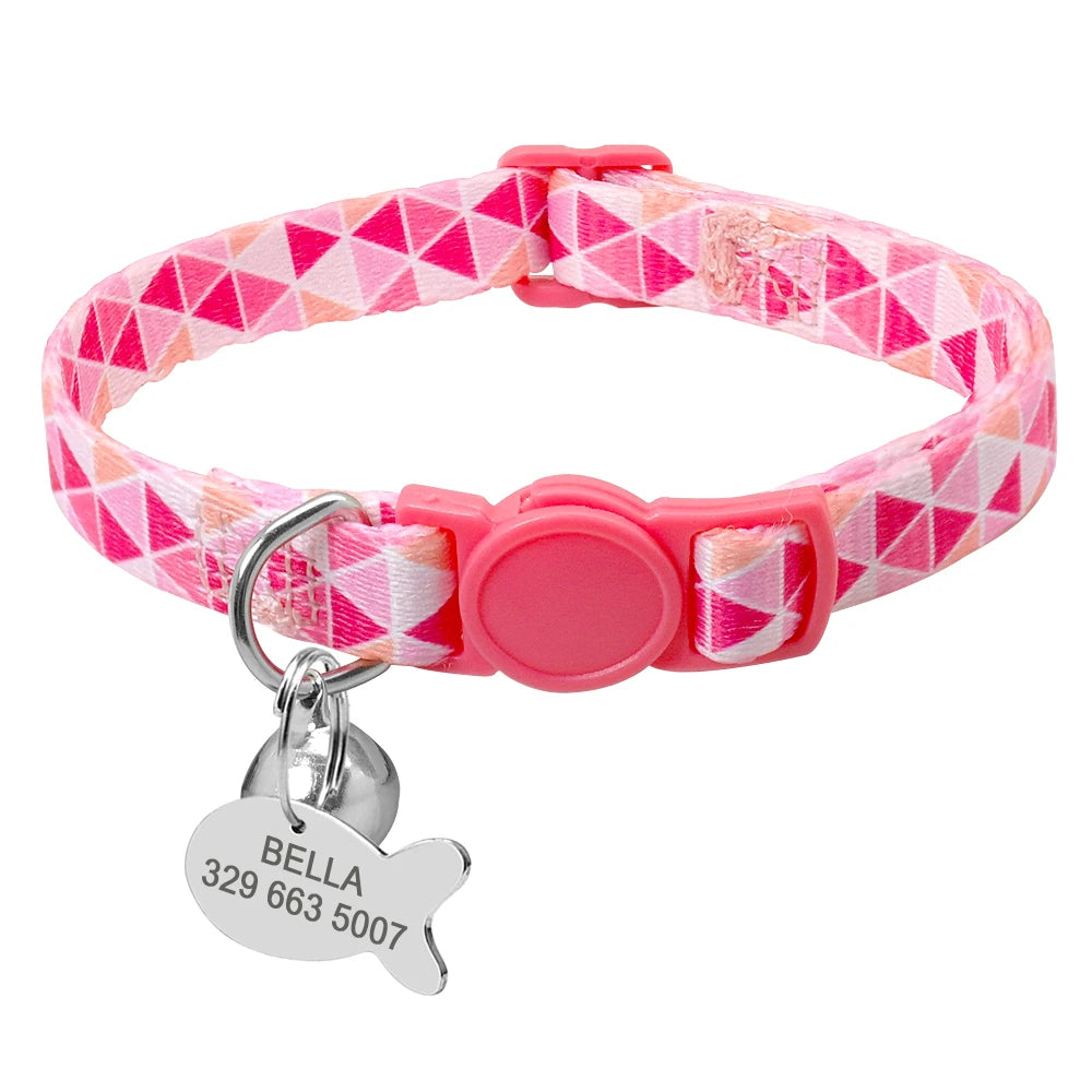 Beautiful Safety Cat Collar Cute Kitten Puppy Collars with Bell Nylon Print