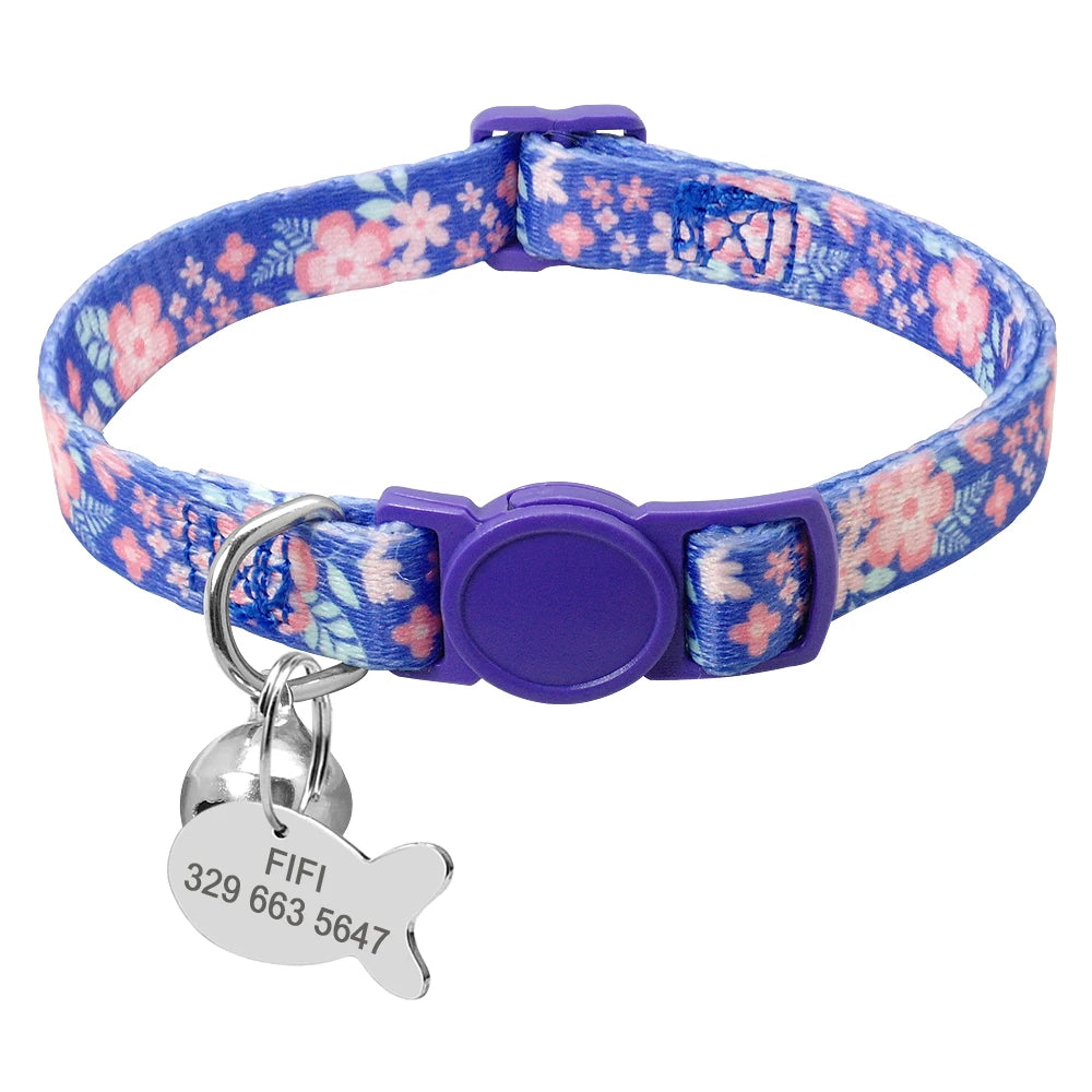 Beautiful Safety Cat Collar Cute Kitten Puppy Collars with Bell Nylon Print