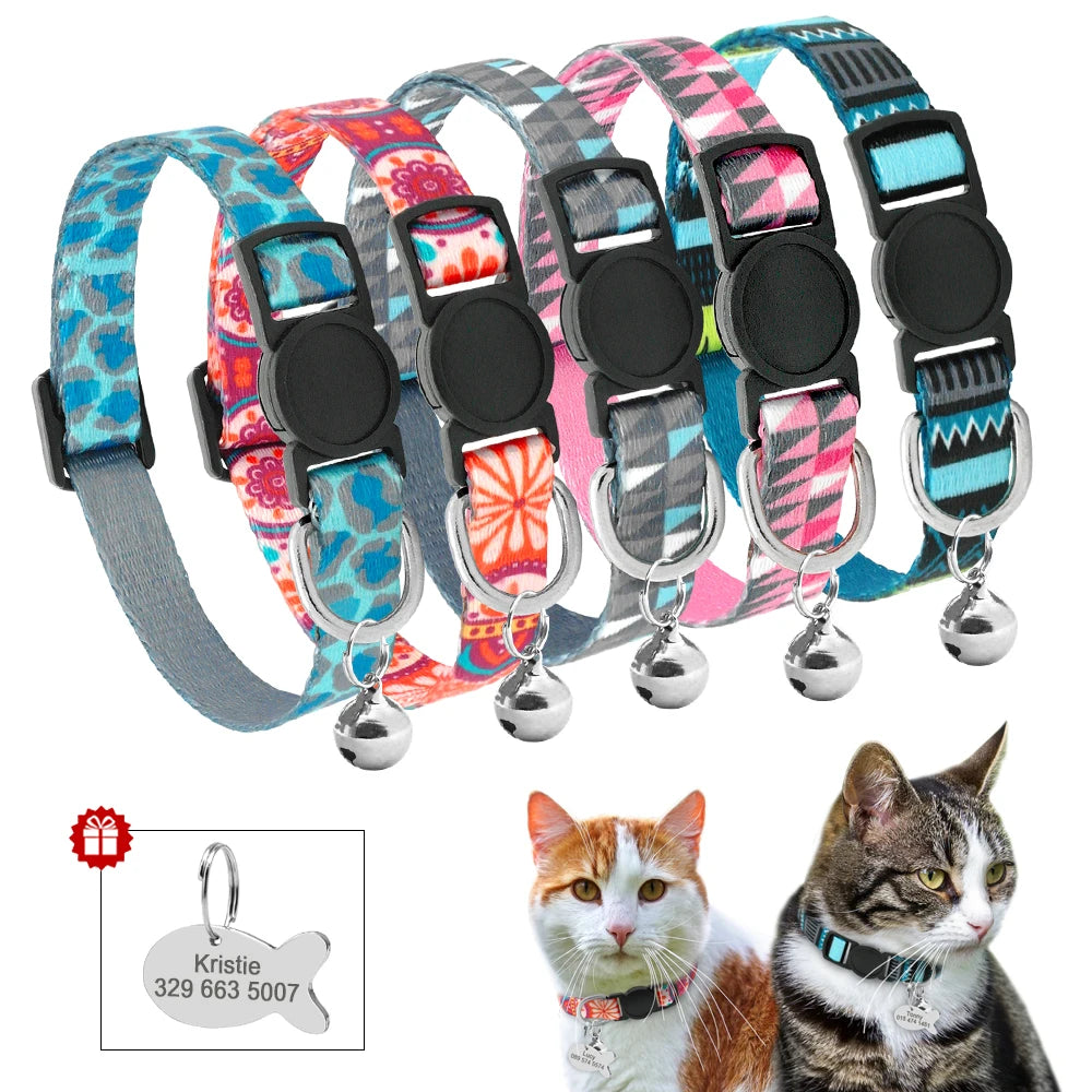 Beautiful Safety Cat Collar Cute Kitten Puppy Collars with Bell Nylon Print