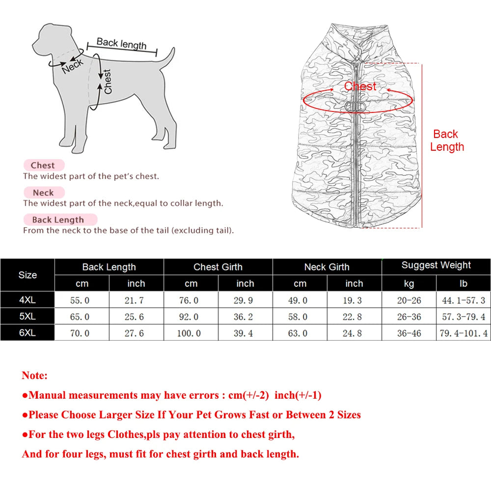 Large Dog Clothes Winter Warm Camouflage Print Big Dogs Jacket Windproof