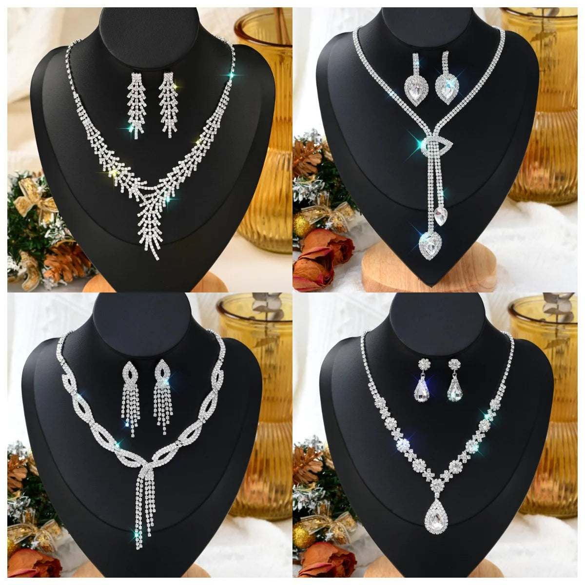 1 Set Of Fashionable Copper Inlaid Claw Chain Necklace, Earrings, Jewelry Set, for Women.