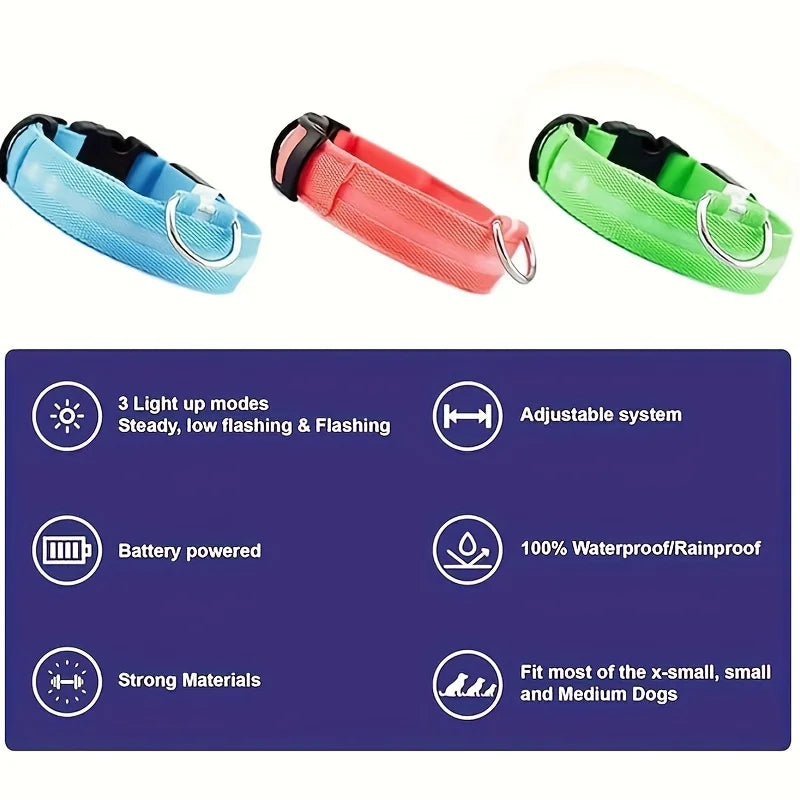 Reflective LED Dog Collar for Night Safety - Battery-Powered, Ideal for Small/Medium Breeds