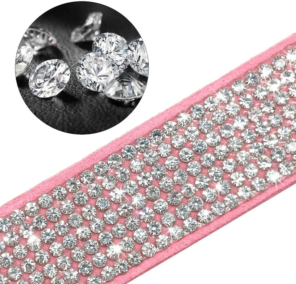 Dog Velvet Leather Collar Leash With Rhinestone Set
