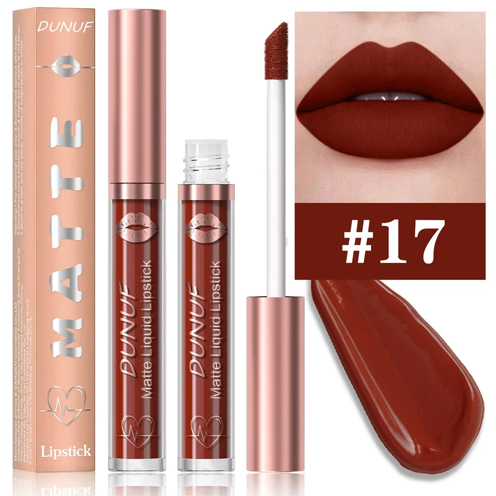 18 Color Waterproof Lip Gloss Nude Apricot Matte Liquid Lipstick Transparent