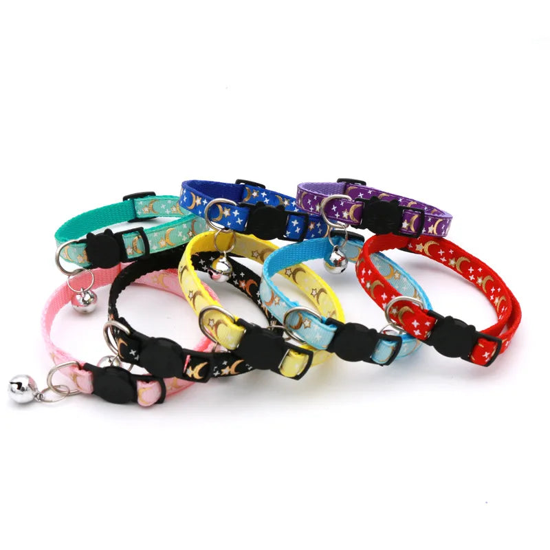 Cat Collar With Bell Cartoon Star Moon Dog Puppy Cat Kitten Collar Adjustable