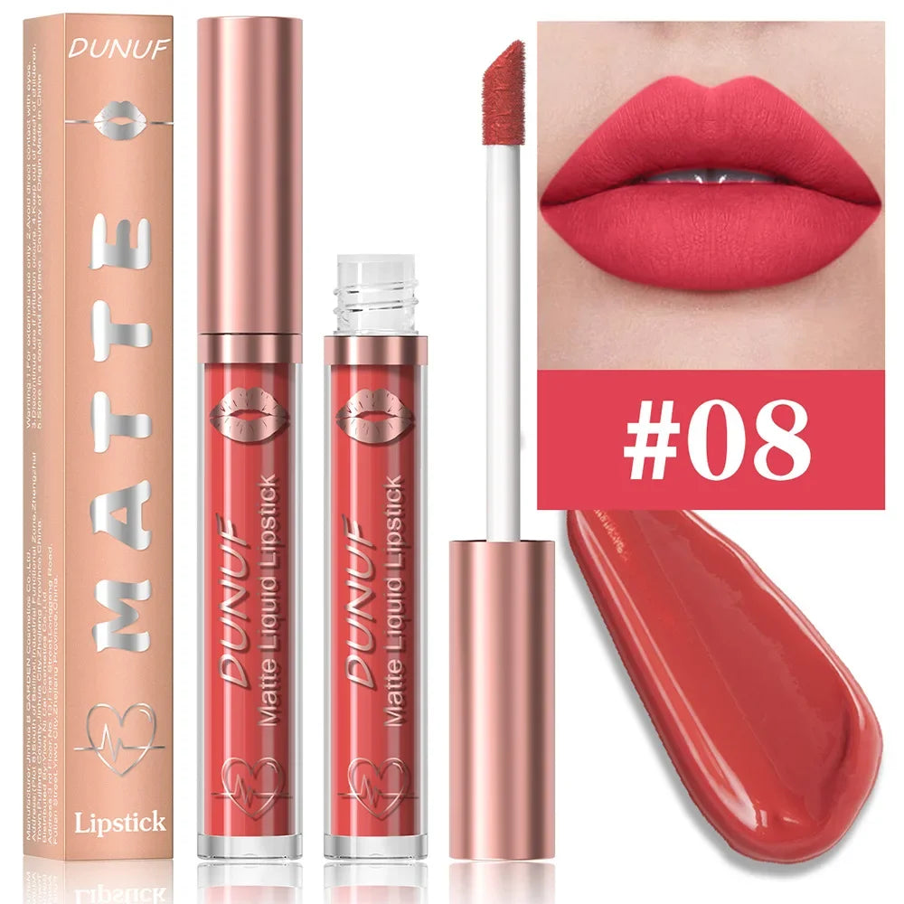 18 Color Waterproof Lip Gloss Nude Apricot Matte Liquid Lipstick Transparent