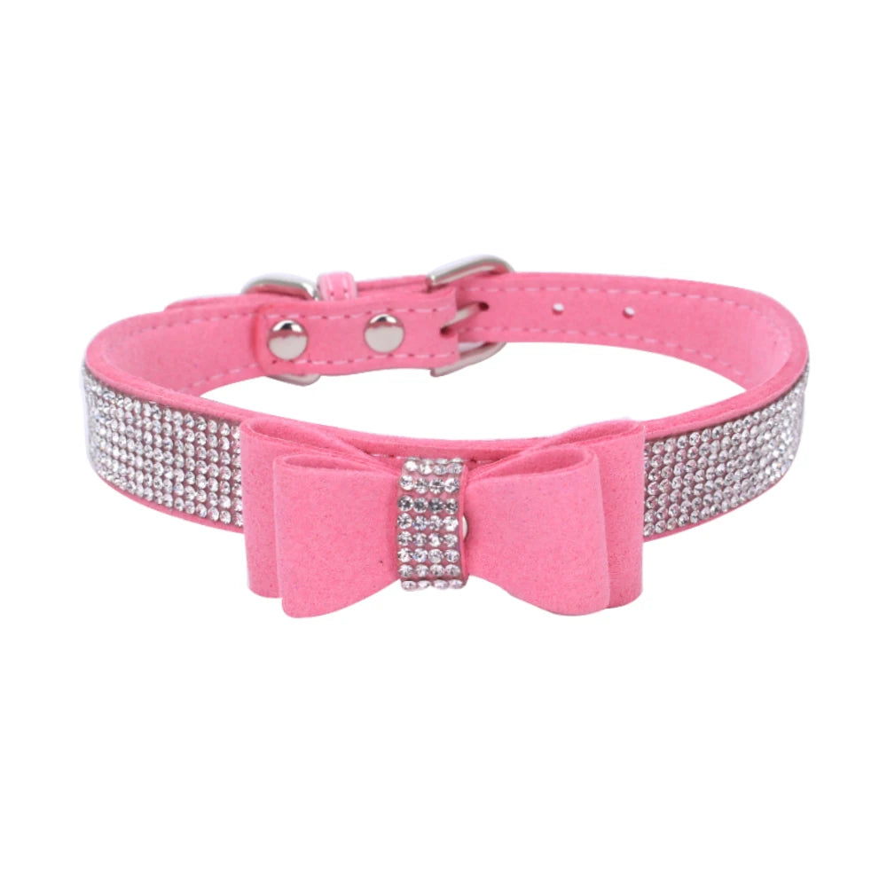 Dog Velvet Leather Collar Leash With Rhinestone Set