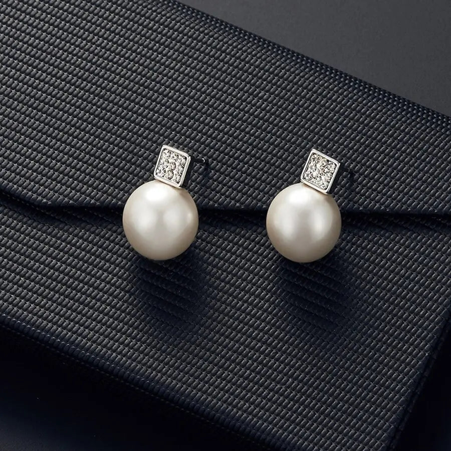 Elegant 2 PCS Imitation Pearl Pendant Women Necklace Earring Stud Set