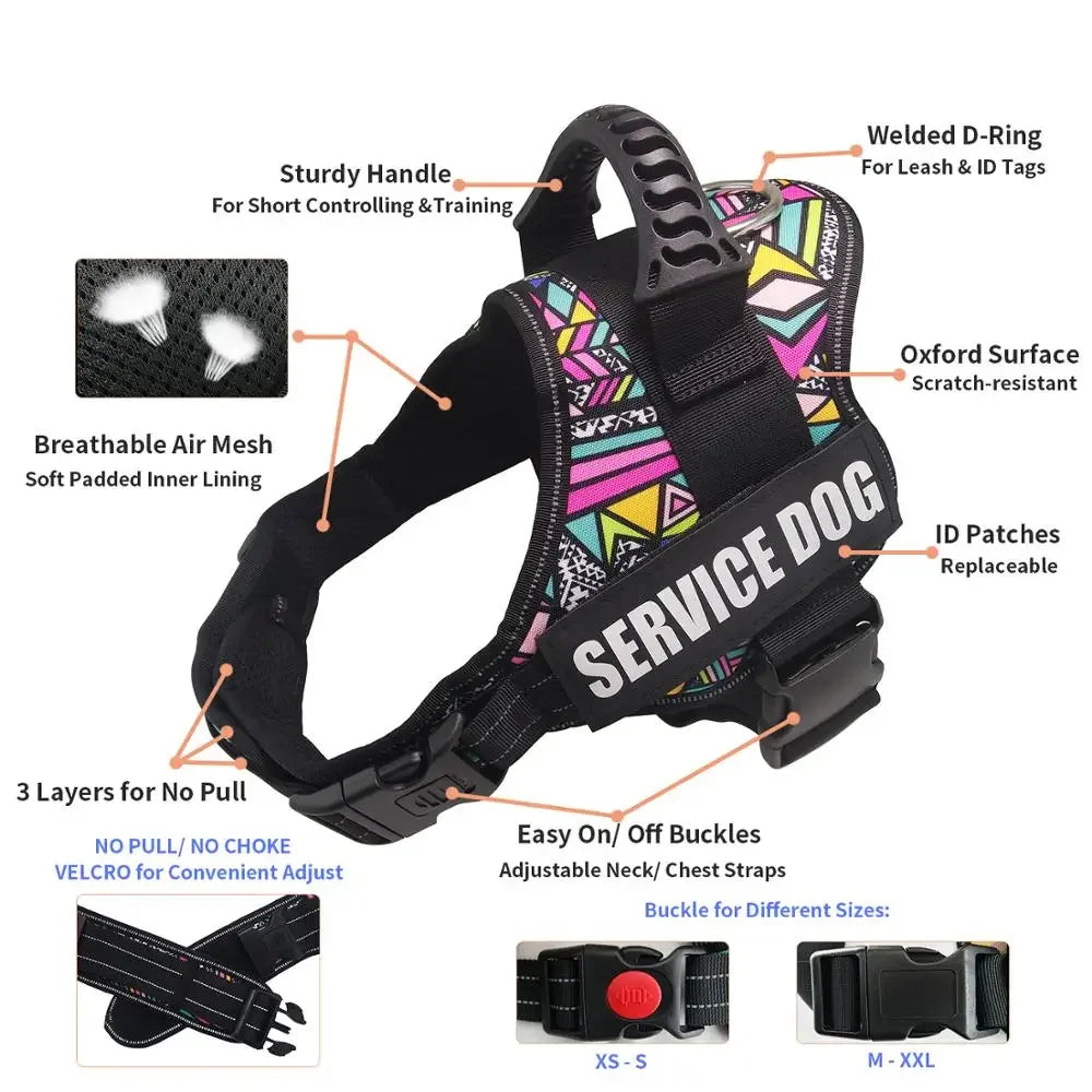 Pet Dog Harness Service Dog And Emotional Support Harness Vest With Removable Reflective Patches For Large Medium Dogs