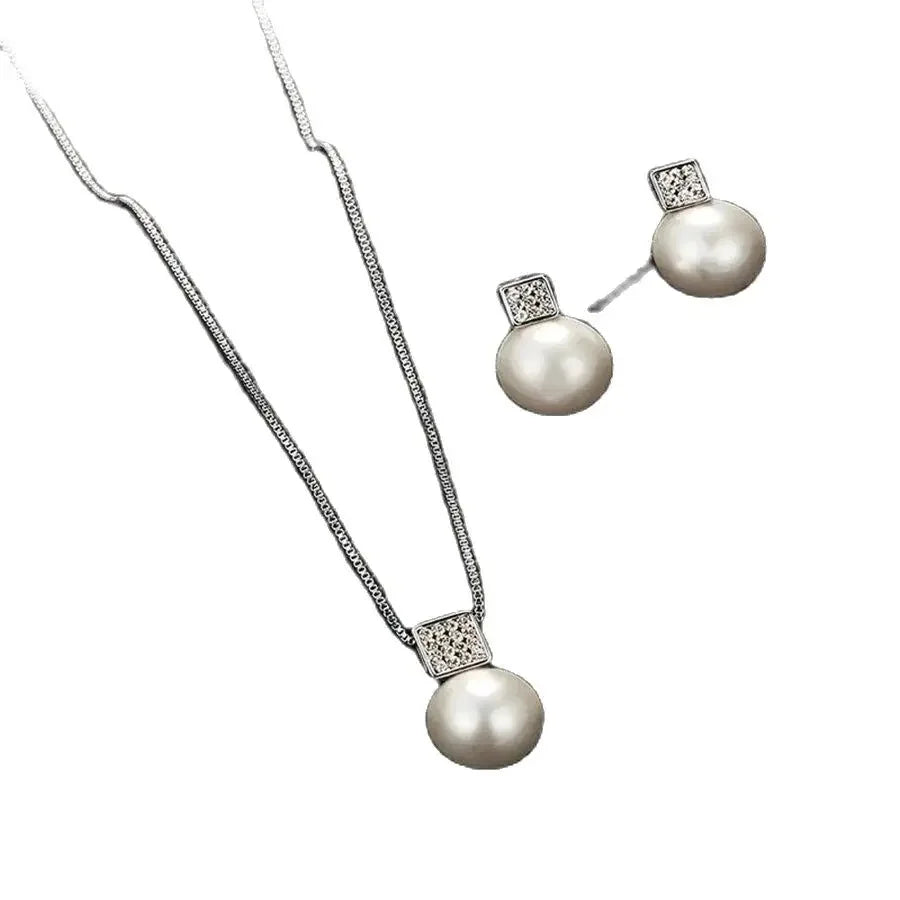 Elegant 2 PCS Imitation Pearl Pendant Women Necklace Earring Stud Set