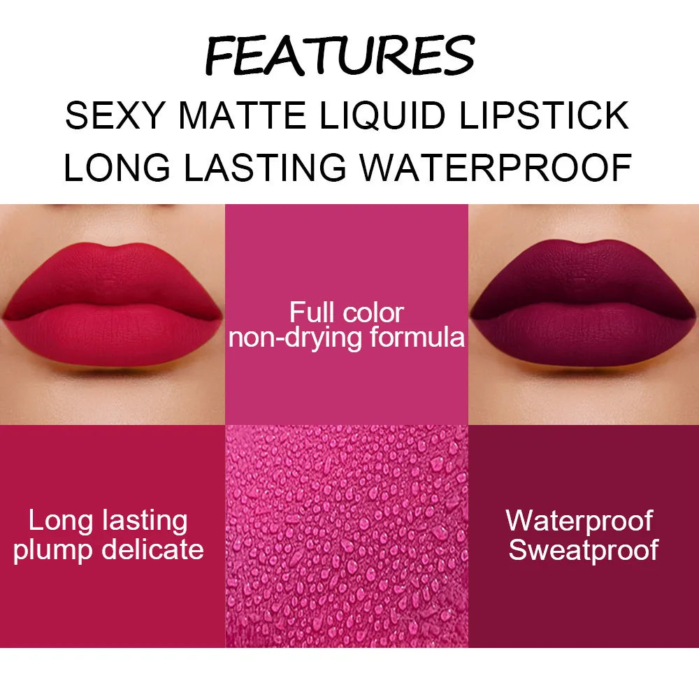 18 Colors Matte Velvet Lip Glaze Waterproof Long-Lasting Lip Gloss Lipstick Waterproof