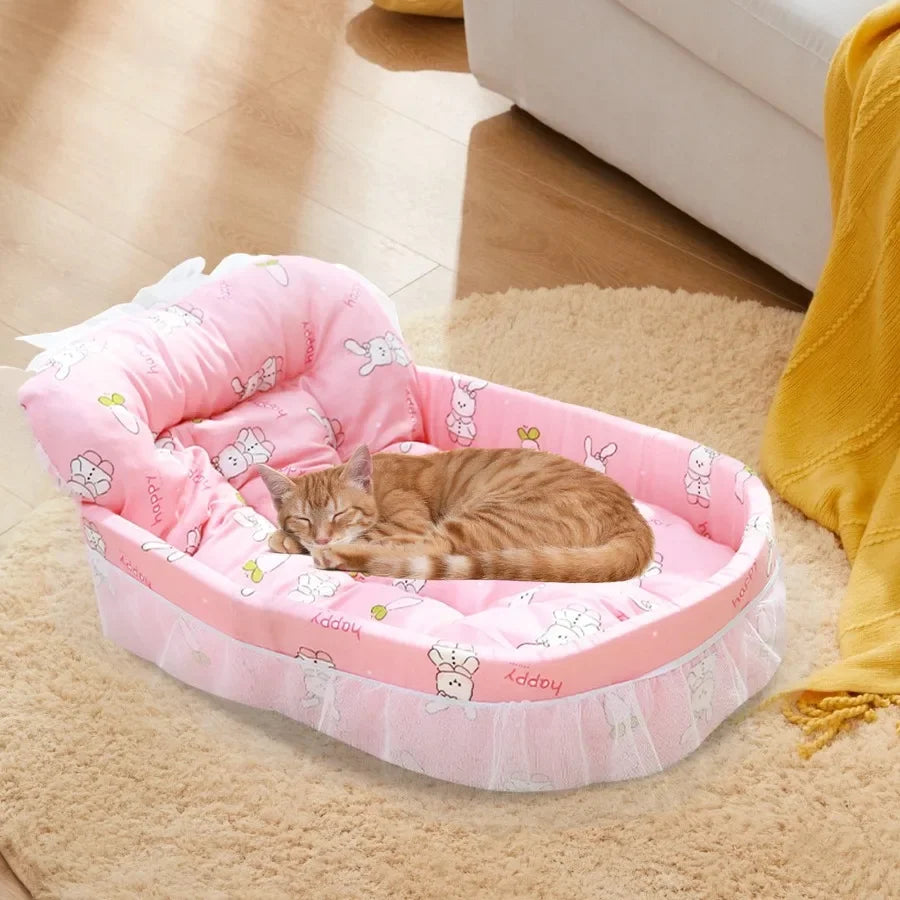 Pink Dog Bed for Small and Medium Dogs and Cats Washable Soft Fabric