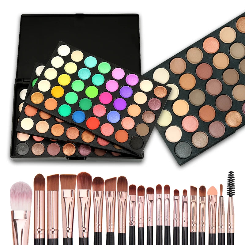 120 Colors Matte Shimmer Eyeshadow Palette Natural Waterproof Makeup Set with 20 makeup brushes