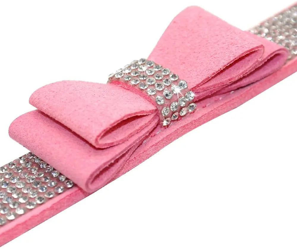 Dog Velvet Leather Collar Leash With Rhinestone Set