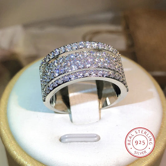 Elegant 925 Sterling silver Eternity Three Rows ring Diamond