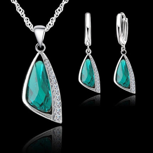 Promotion 925 Sterling Silver Color Jewelry Set Geometric Austrian Crystal Rhinestone Necklace Earring