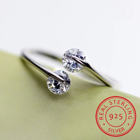 Real 925 Sterling Silver Rings Open Design  Aaa Zirconia Adjustable Ring For Women