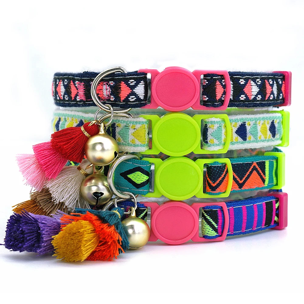 Beautiful Safety Cat Collar Cute Kitten Puppy Collars with Bell  Nylon Print