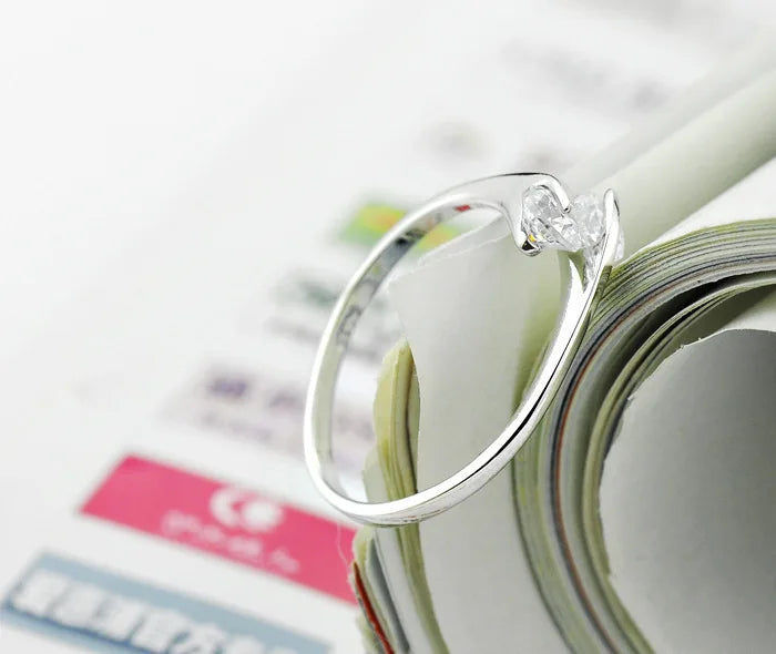 Real 925 Sterling Silver Rings Open Design  Aaa Zirconia Adjustable Ring For Women