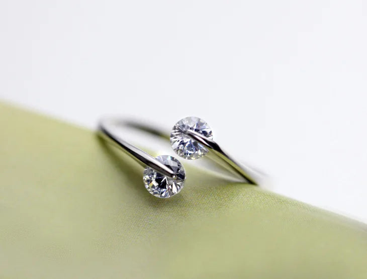 Real 925 Sterling Silver Rings Open Design  Aaa Zirconia Adjustable Ring For Women