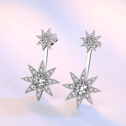 Exquisite 925 Silver Needle Fashion Crystal Star Stud Earrings for Women