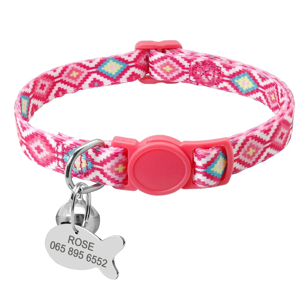 Beautiful Safety Cat Collar Cute Kitten Puppy Collars with Bell  Nylon Print
