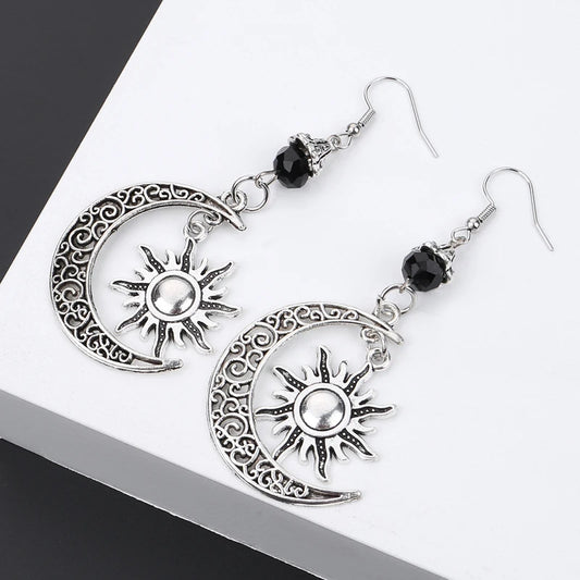 Gothic Dark Style Moon Sun Pentagram Earring For Women