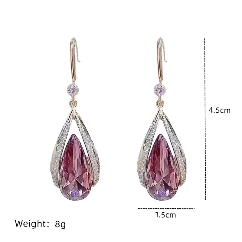 Light Luxury Cool Wind Gold Plated Alloy Opal Earrings