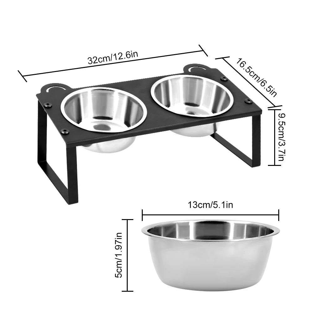 Elevated Cat Food Water Bowls 2 Stainless Steel Bowls with Metal Stand