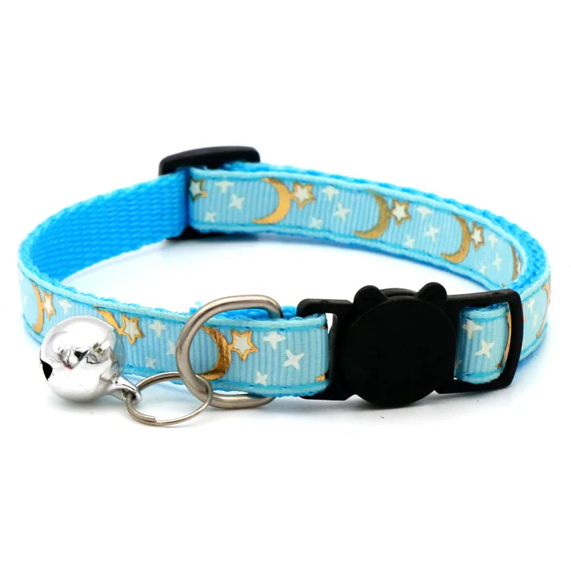 Cat Collar With Bell Cartoon Star Moon Dog Puppy Cat Kitten Collar Adjustable