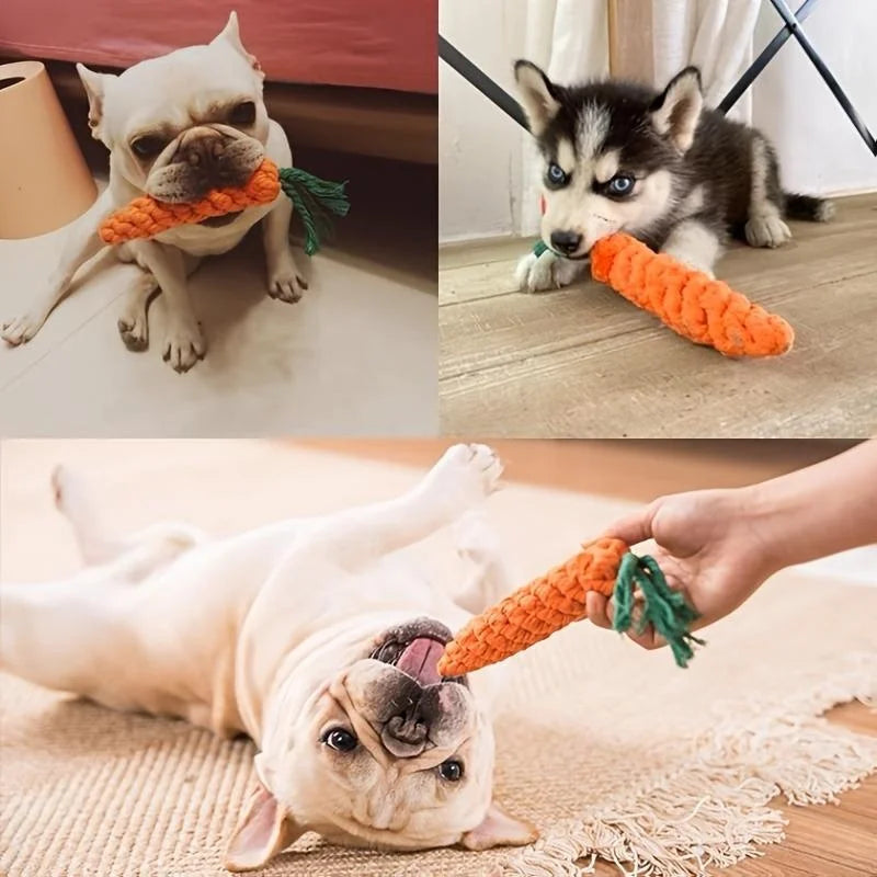 1pc Pet Knot Toy for Dog and Cat Carrot Shape Dog Chew Toys Cotton Rope Toys