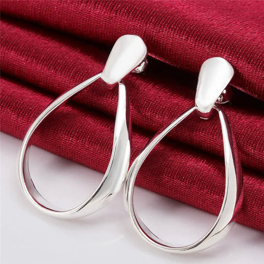 925 Sterling Silver Fine 36MM Oval Water Drop Earrings