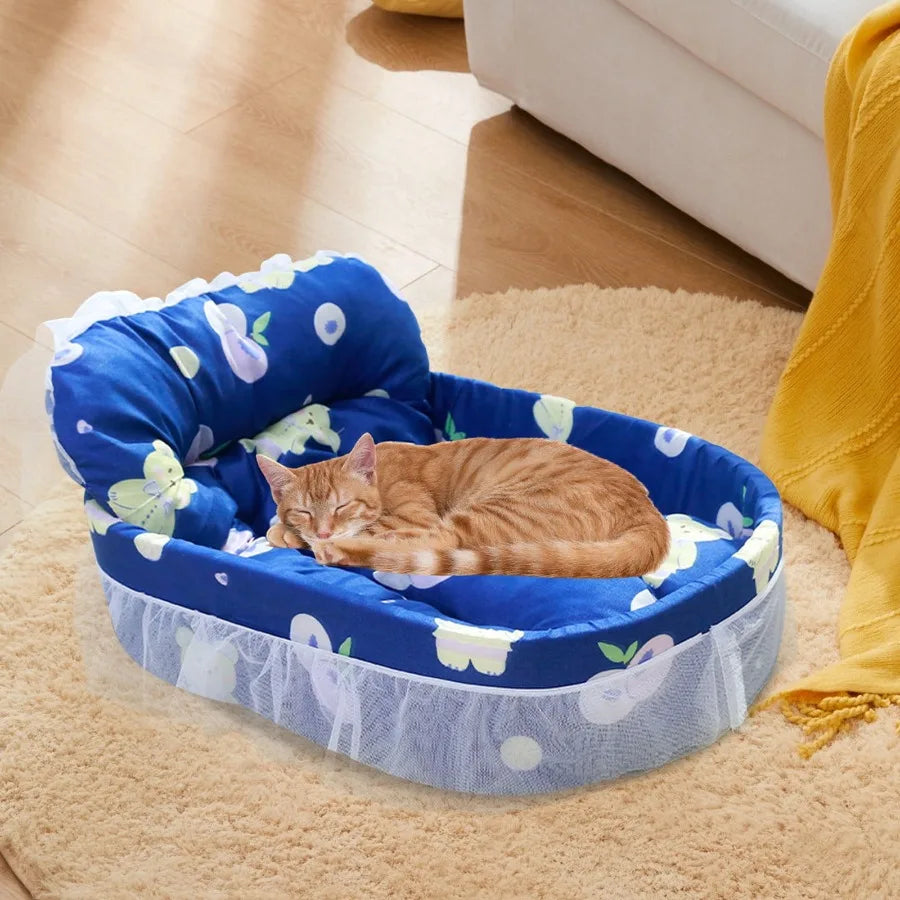 Blue Dog Bed for Small and Medium Dogs and Cats  Washable Soft Fabric Cozy Snuggle Nest