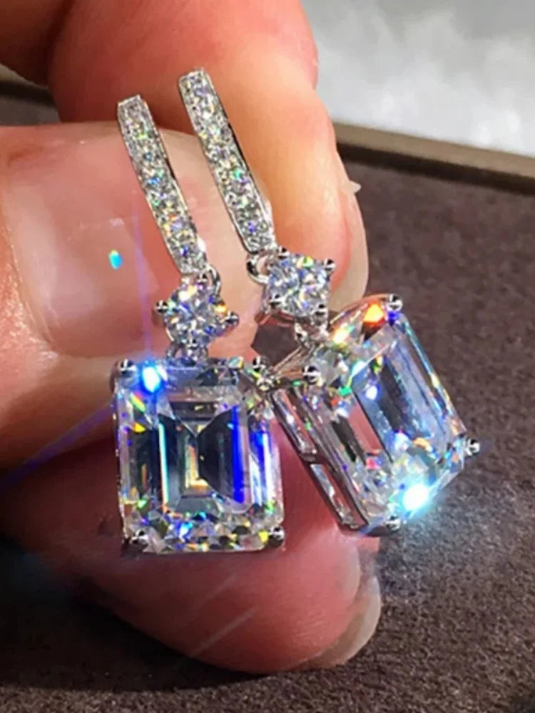 Elegant Cuboid Zircon Dangle Earrings - Sparkling Silver Plated Jewelry for Woman