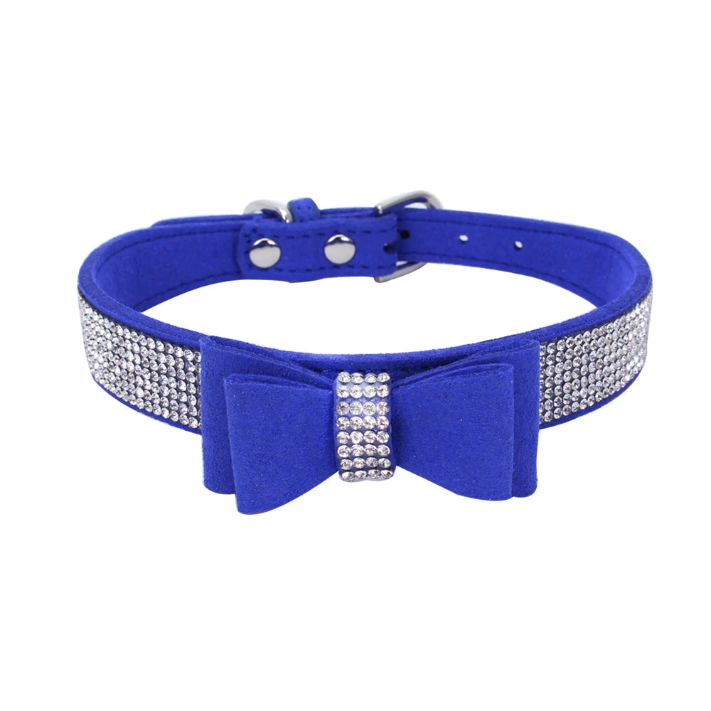 Dog Velvet Leather Collar Leash With Rhinestone Set