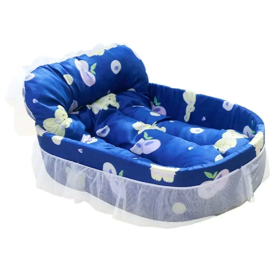 Blue Dog Bed for Small and Medium Dogs and Cats  Washable Soft Fabric Cozy Snuggle Nest