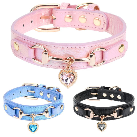 Shiny Rhinestone Pet Collar Love Jewelry Dog Collar Comfortable Leather  Adjustable