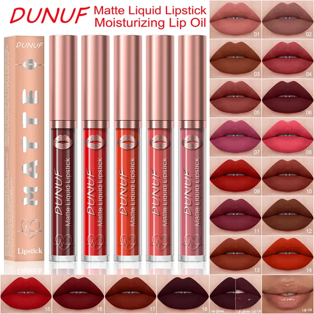 18 Color Waterproof Lip Gloss Nude Apricot Matte Liquid Lipstick Transparent