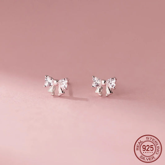Cute Knot Womens Earrings Silver 925 Simple Butterfly Zircon Small Silver Stud Earrings