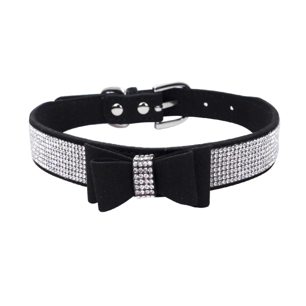 Dog Velvet Leather Collar Leash With Rhinestone Set