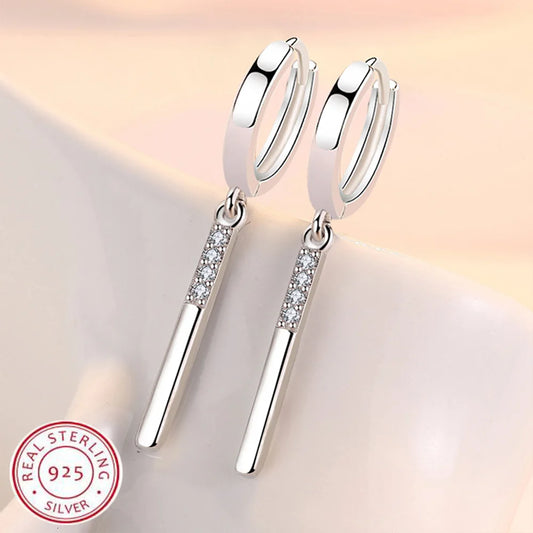 Elegant 925 Sterling Silver Round Crystal Hoop Earrings For Women