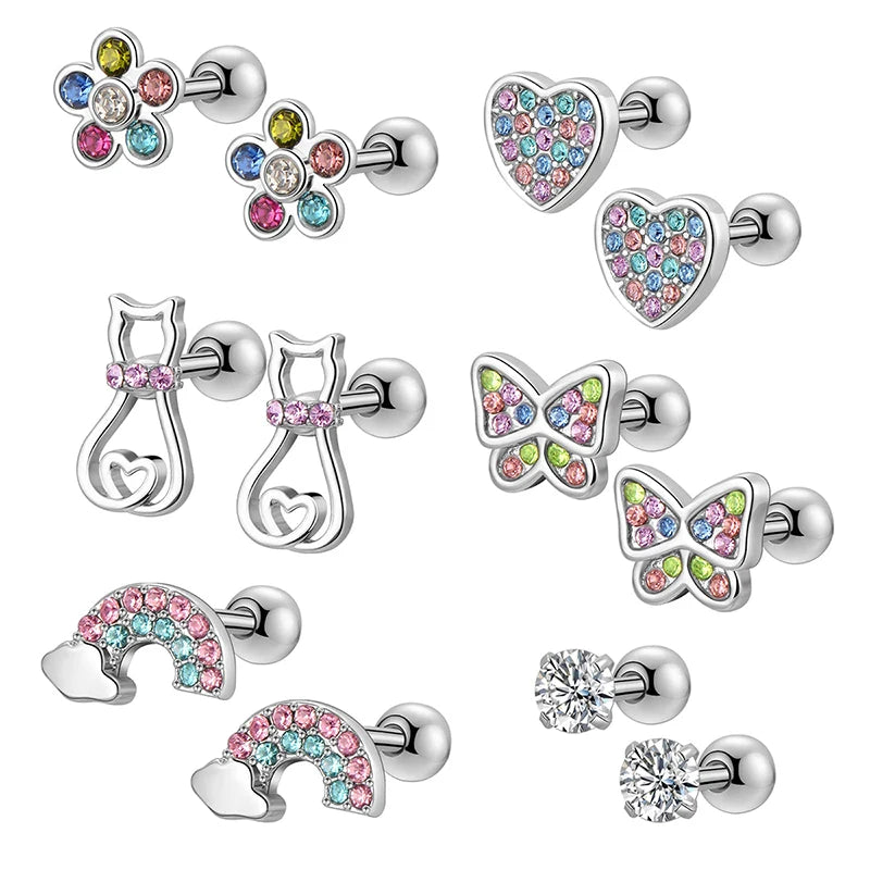 1/ 6 Pairs Hypoallergenic Screwback Earrings for Women