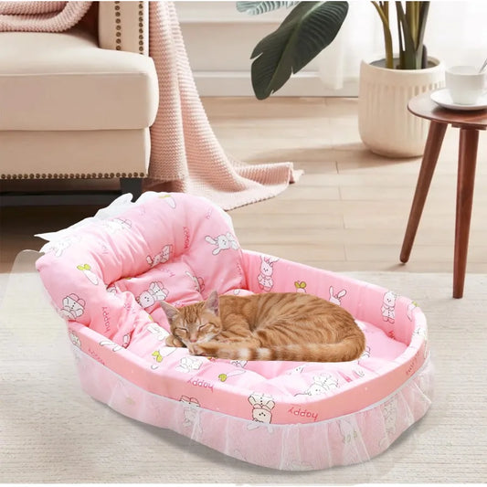 Pink Dog Bed for Small and Medium Dogs and Cats  Washable Soft Fabric
