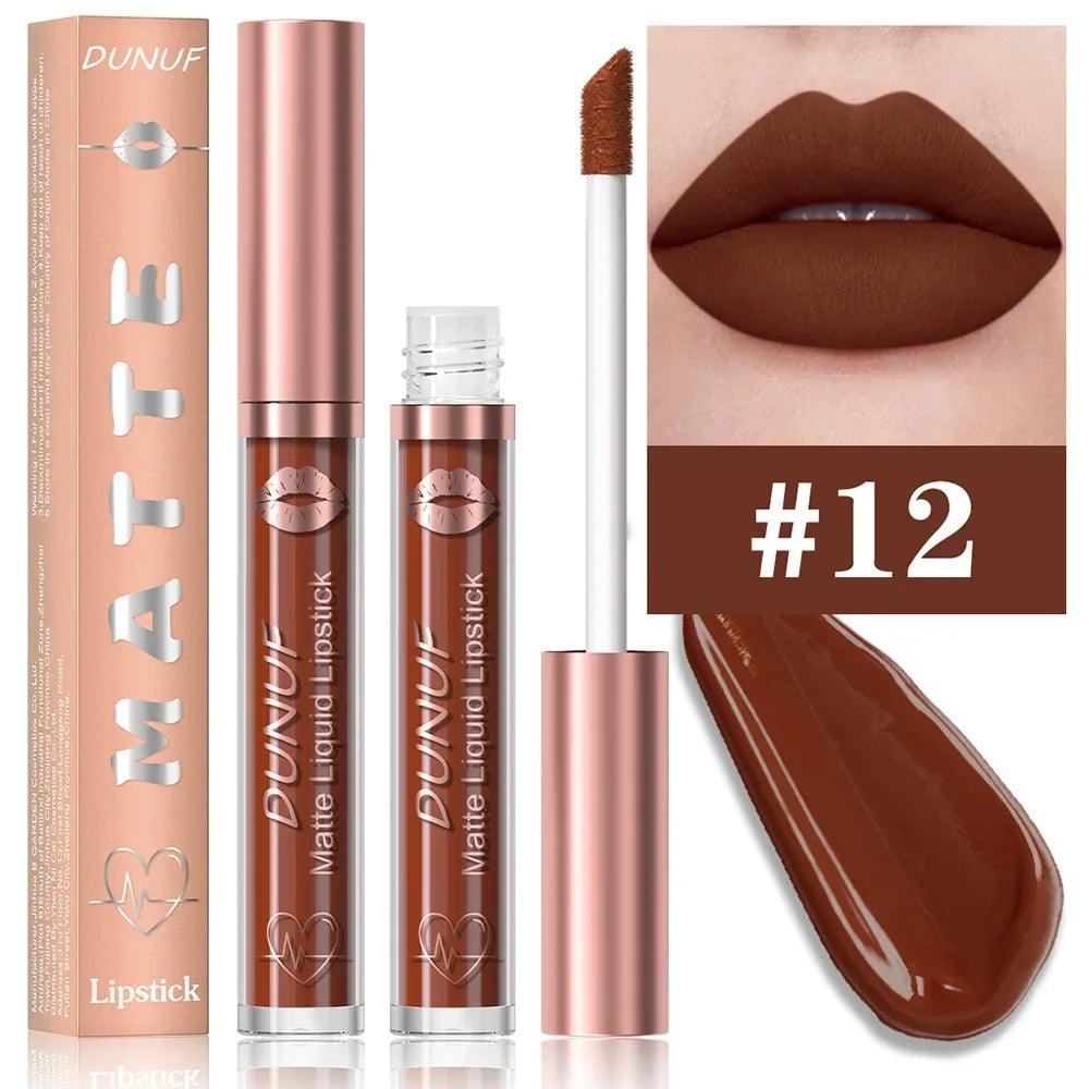 18 Color Waterproof Lip Gloss Nude Apricot Matte Liquid Lipstick Transparent