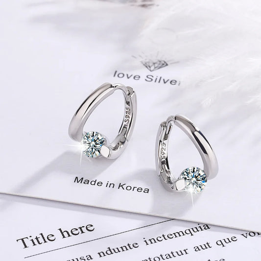 Elegant 925 Sterling Silver Gold Crystals Simple Earrings For Women