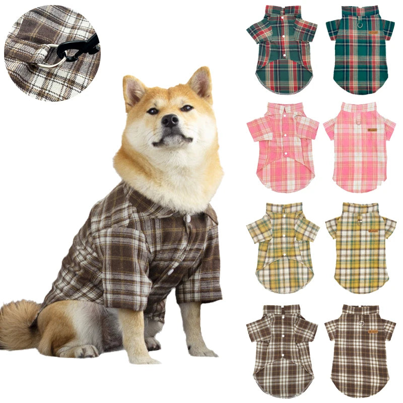 British Style Cat Dog Shirt Spring Summer Pet Clothes with D-ring for Small Dogs