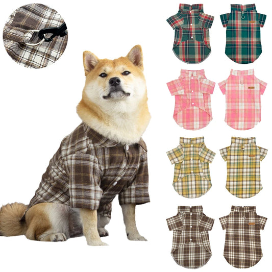 British Style Cat Dog Shirt Spring Summer Pet Clothes with D-ring for Small Dogs